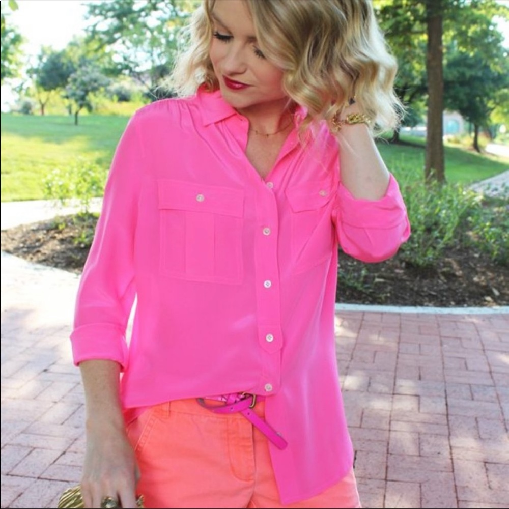 J. Crew Neon Pink Silk Top